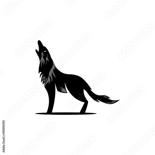 wolf roaring logo illustration design vector