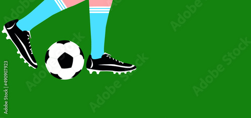 feet of a football player with a ball. the foot in the boot hits the ball. kicking a soccer ball. vector illustration, eps 10.