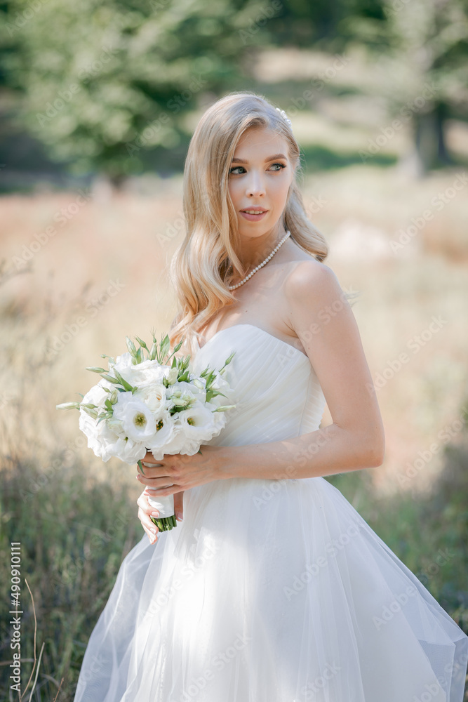 Stylish, elegant, tender blonde bride. Bridal bouquet Stylish, elegant, tender blonde bride. Bridal bouquet