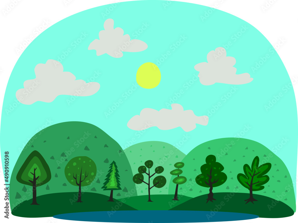 landscape with trees and clouds