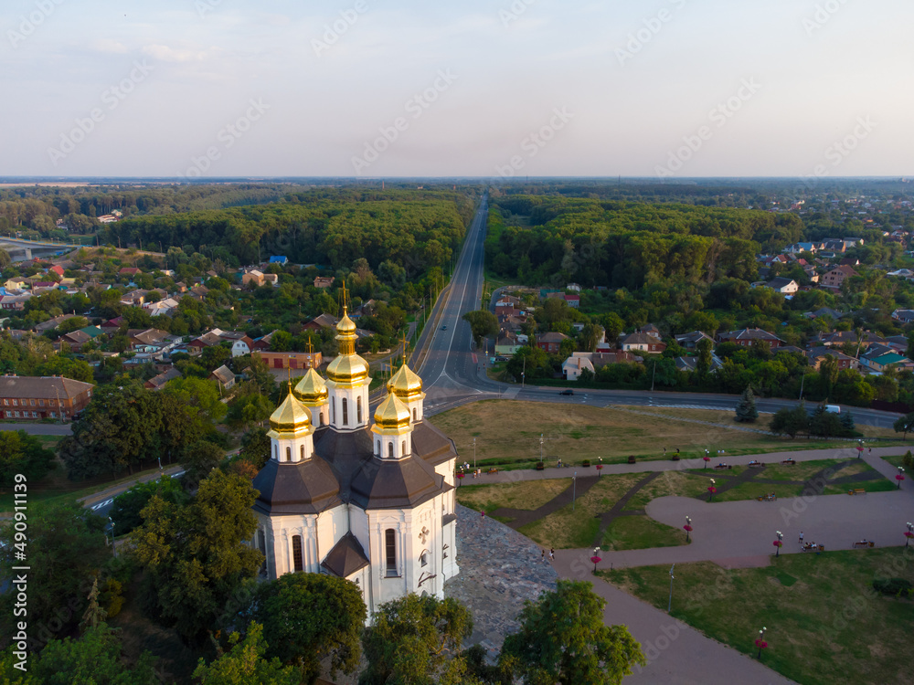 Chernigov, Ukraine. Catherine's Church. Aerial drone view. Chernigov, Ukraine. Catherine's Church. Aerial drone view.
