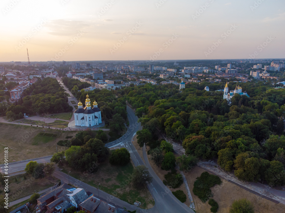 Chernigov, Ukraine. Catherine's Church. Aerial drone view.