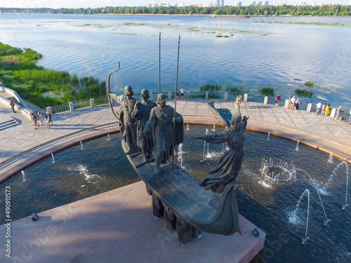 Kyiv, Ukraine. Monument to the founders of Kiev. Statue of Kyi, Shchek, Horyv and Lybid. photo