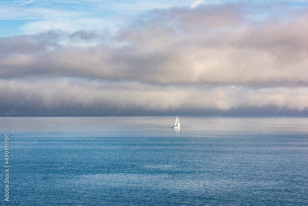 Sail boat in the middle of the sea, Antibes, France
