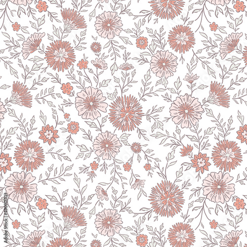 Pink Swirly Flowers And Leaves Pattern