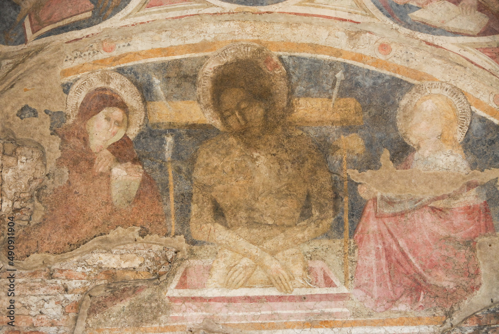 Rome, Italy - June 2000: Ancient fresco with Jesus Christ