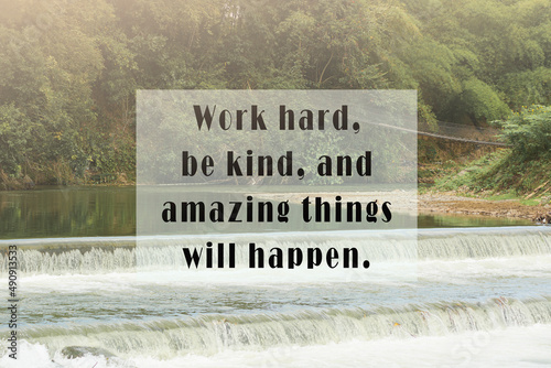 Konstfotografi Motivational and inspirational quote on trees and waterfall background