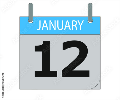 January 12th. Calendar icon. Date day of the month Sunday, Monday, Tuesday, Wednesday, Thursday, Friday, Saturday and Holidays