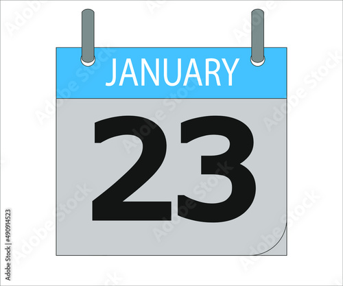 January 23th. Calendar icon. Date day of the month Sunday, Monday, Tuesday, Wednesday, Thursday, Friday, Saturday and Holidays