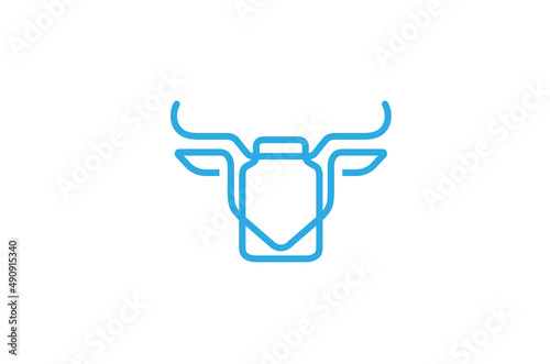 creative cow head milk bottle logo design vector symbol icon illustration