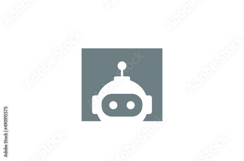 creative robot bot in grey in a square  logo vector design symbol illustration