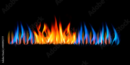 Blaue Gasflammen vor dunklem Hintergrund