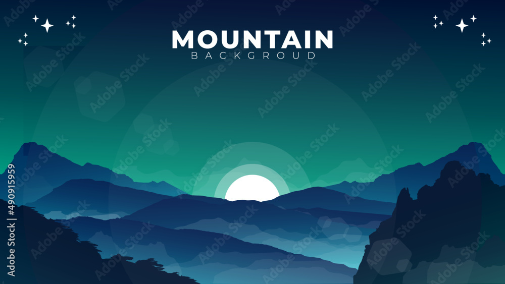 illustration of a landscape with mountains, night landscape, Futuristic night landscape with mountain, fog, moonlight, shine illustration of a landscape with mountains, night landscape, Futuristic night landscape with mountain, fog, moonlight, shine