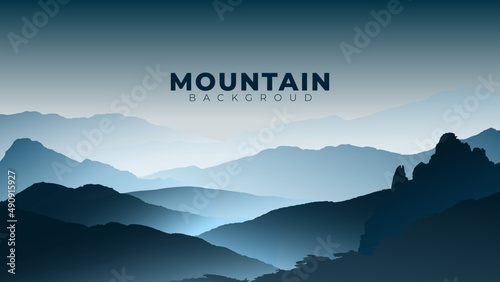 mountain landscape with fog and forest. mountain landscape wallpaper for dekstop. 