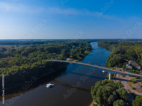 View of the Desna river and Chernigov city. Aerial drone view. Ukraine. 