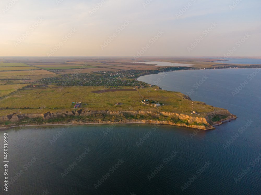 Cape Adjiyask. Aerial drone view. Rybakivka, Mykolaiv Oblast, Ukraine. Cape Adjiyask. Aerial drone view. Rybakivka, Mykolaiv Oblast, Ukraine.