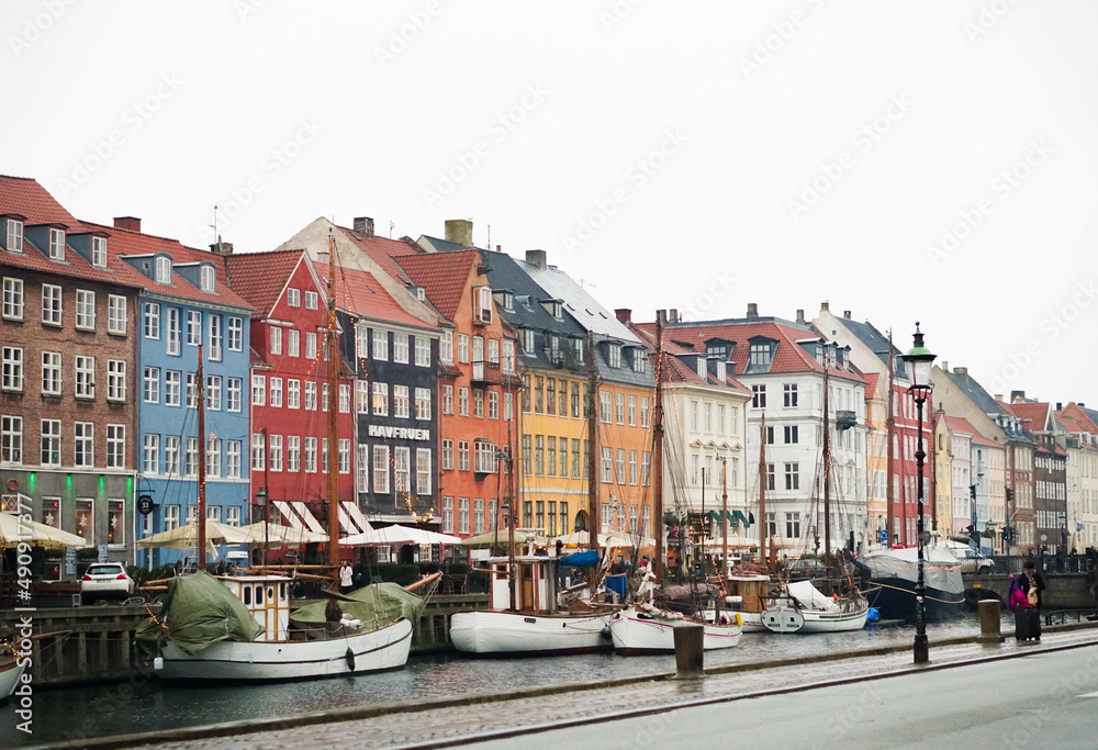 Streets of Copenhagen, Denmark. Houses and streets of Copenhagen. City landscape. Traditional architecture in Copenhagen, Denmark. colorful houses on the famous Nyhavn street