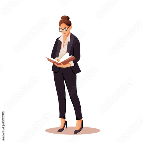 Business woman in formal office suit. Business girl vector illustration isolated on white background