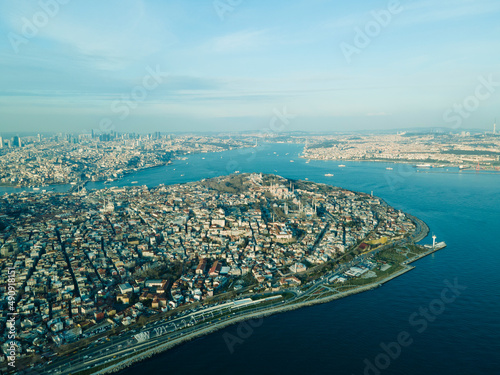 aerial view of istanbul cityscape and bosphorus