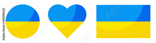 Ukrainian flag. Square, round and heart shaped. Ukrainian flag symbol. Blue and yellow illustration.