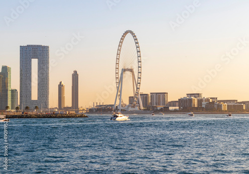 Dubai, UAE - 02.20.2022 Tallest ferris wheel in the world Ain Dubai, located in Blue waters by Meraas in Dubai, UAE. City