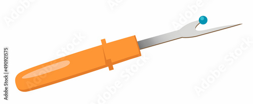 Seam ripper isolated on white background. Professional sewing tools. Can be used for topics such as bespoke tailoring, tailoring, needlework. Vector illustration