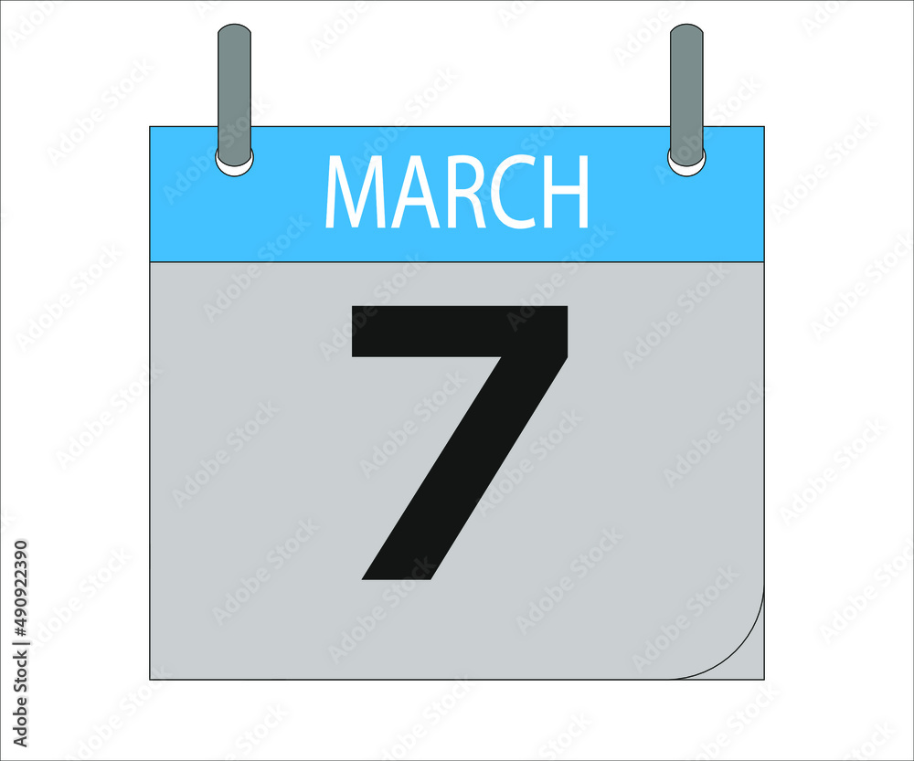 March 7th. Calendar icon. Date day of the month Sunday, Monday, Tuesday, Wednesday, Thursday, Friday, Saturday and Holidays March 7th. Calendar icon. Date day of the month Sunday, Monday, Tuesday, Wednesday, Thursday, Friday, Saturday and Holidays