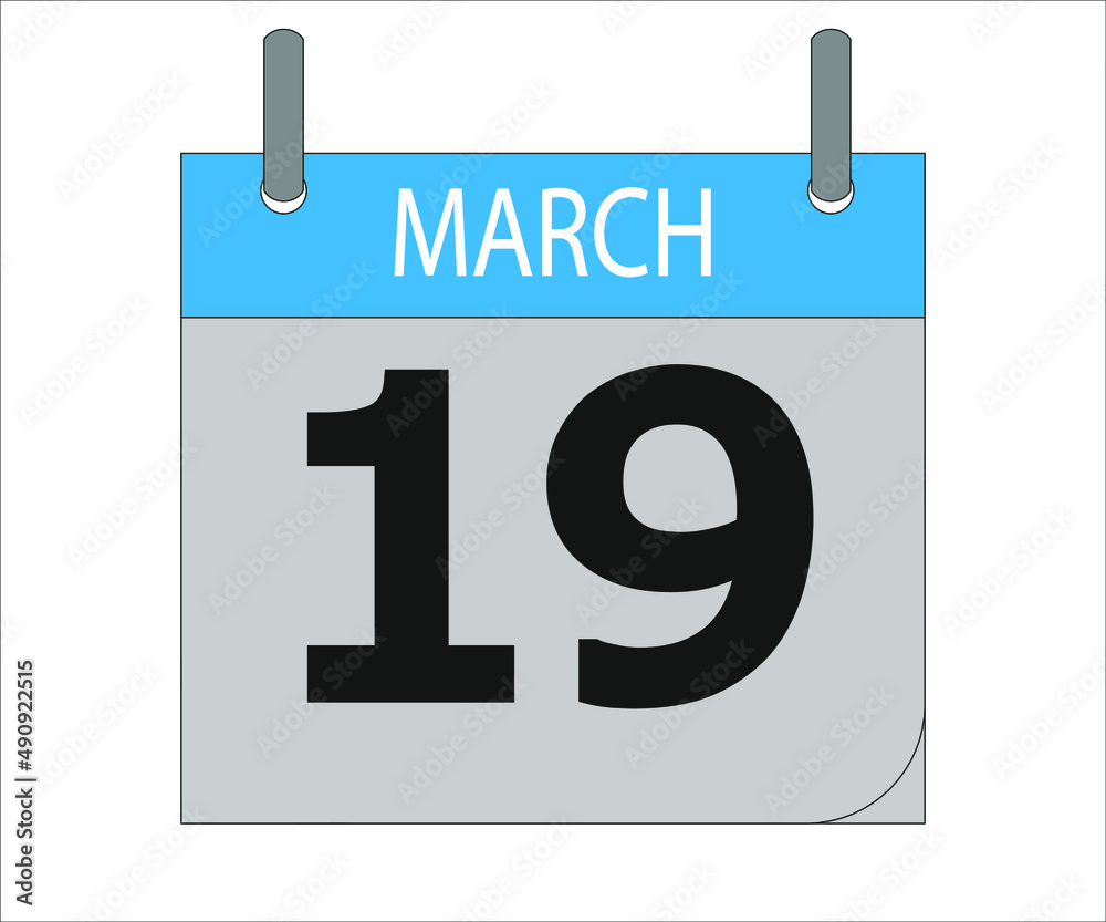 March 19th. Calendar icon. Date day of the month Sunday, Monday, Tuesday, Wednesday, Thursday, Friday, Saturday and Holidays March 19th. Calendar icon. Date day of the month Sunday, Monday, Tuesday, Wednesday, Thursday, Friday, Saturday and Holidays