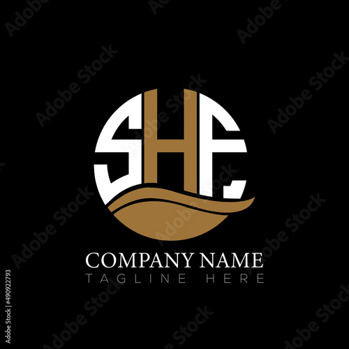 SHF logo monogram isolated on circle element design template, SHF letter logo design on black background. SHF creative initials letter logo concept.  SHF letter design. photo