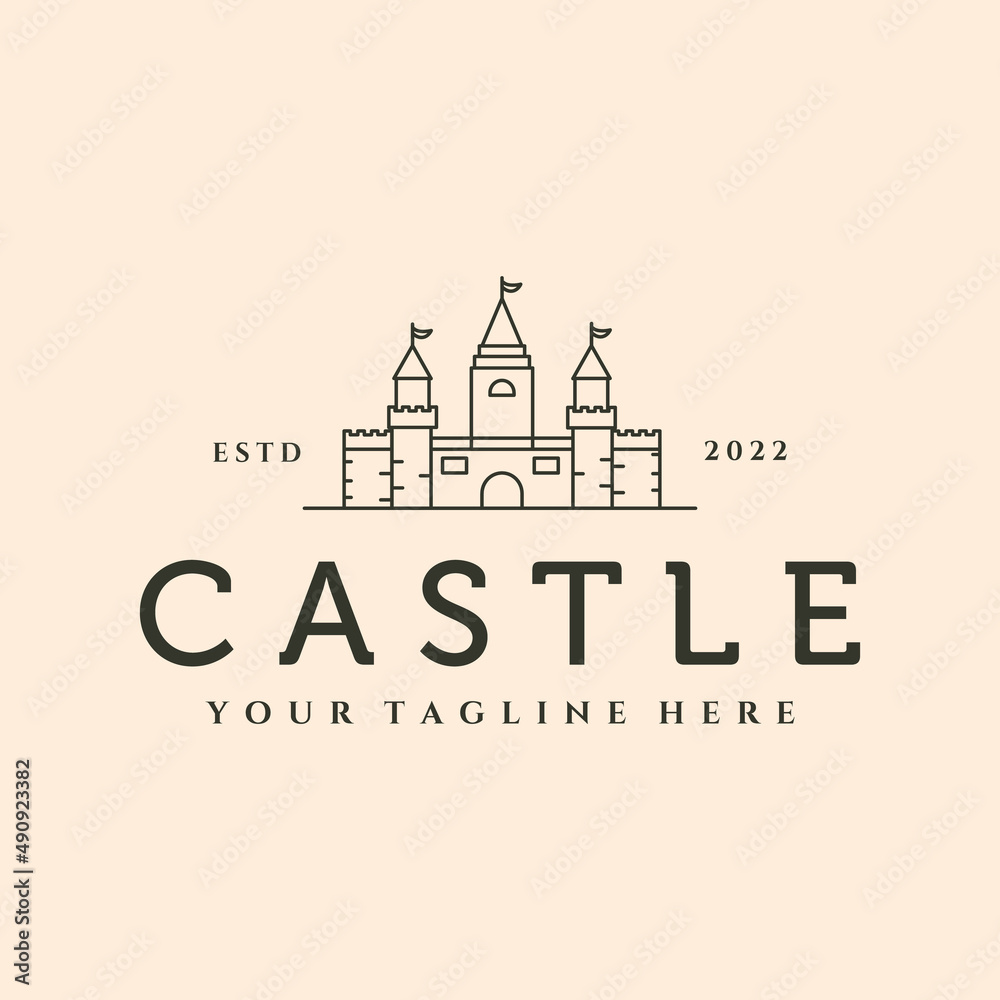 Naklejka premium outline castle line art logo vector symbol illustration design