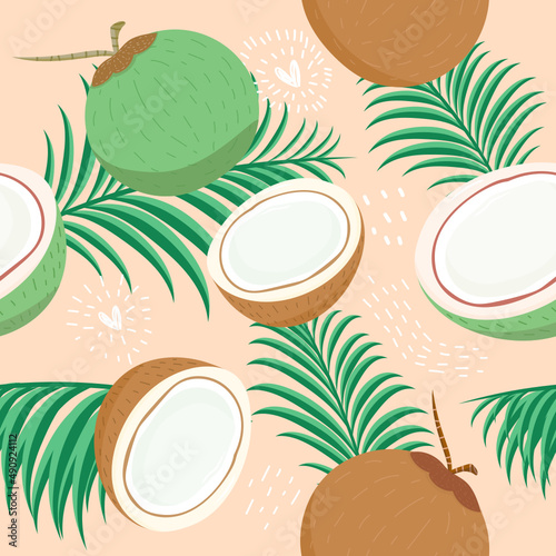 seamless pattern coconut fruits	
