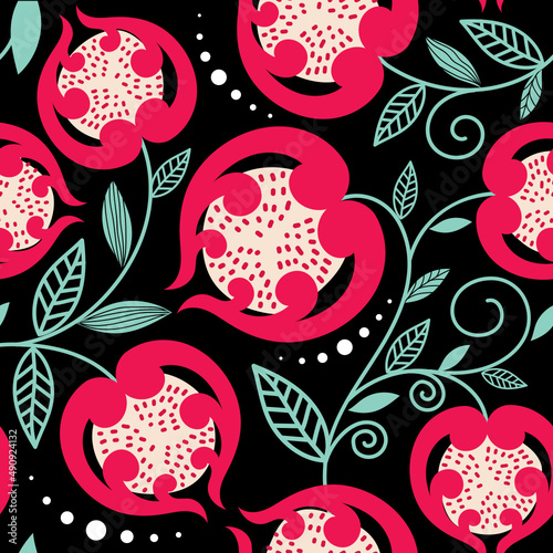 Hand draw seamless pattern peach fruits and leaf	