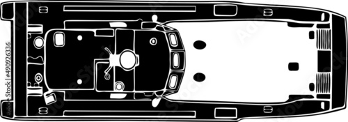 black and white illustration of military patrol boat top view