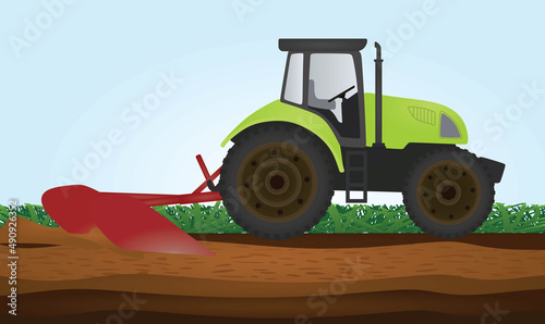 Farmer tractor plowing. vector illustration