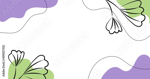 Vector linear abstract banner. Wallpaper in a minimalist style for spring and summer with botanical leaves and flowers, organic shapes. For poster, poster, background, postcard, website and packaging.