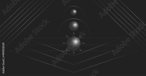 Abstract mystical shapes on a black background. Esoteric symbols, imitation of planets. Vector