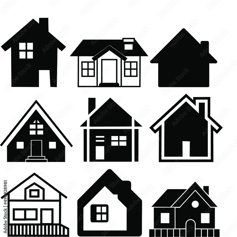a set of residential buildings icons