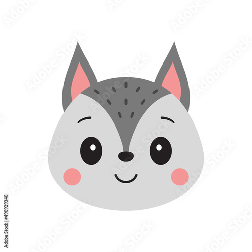 Cute wolf face. Cartoon vector illustration isolated on white background