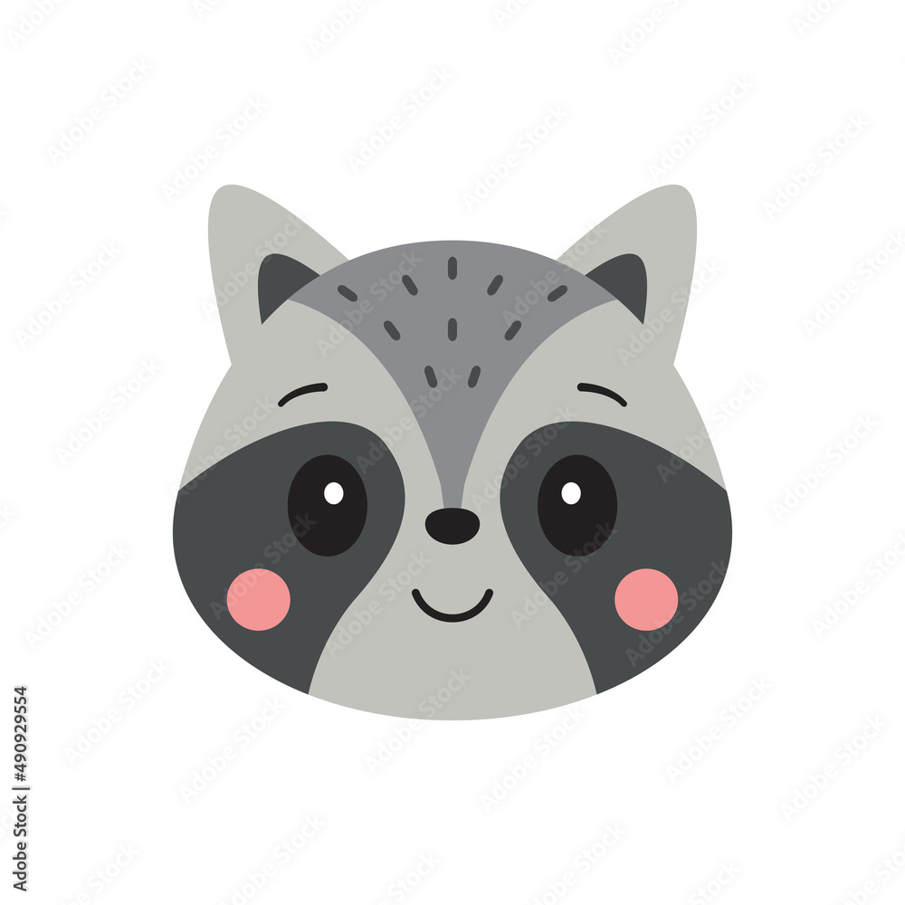 Cute raccoon face. Cartoon vector illustration isolated on white background Cute raccoon face. Cartoon vector illustration isolated on white background