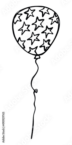 Hand drawn flying balloon illustration isolated on a white background. Birthday party balloon doodle. Holiday clipart.
