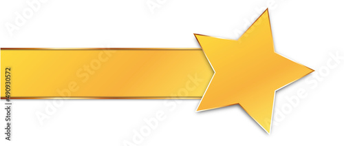 gold colored ribbon banner with star banner with gold frame on white background