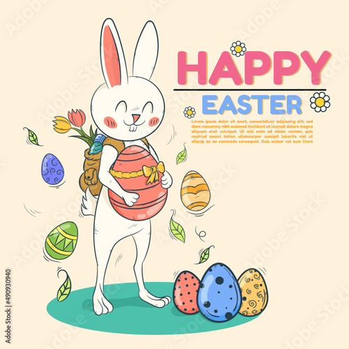 Hand Drawn Rabbit with Easter Egg ,vector,illustration.
