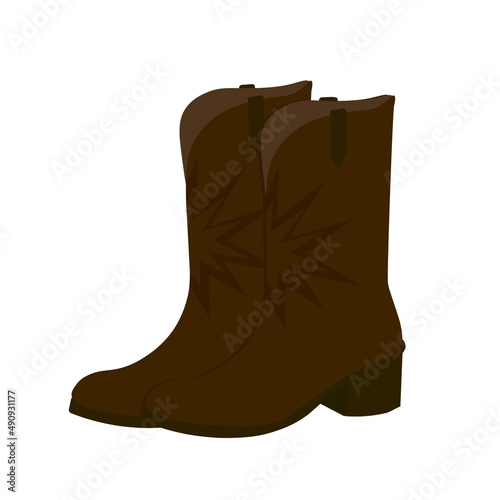 Leather cowboy boots. Rodeo shoes. Vector stock illustration. Isolated on a white background.