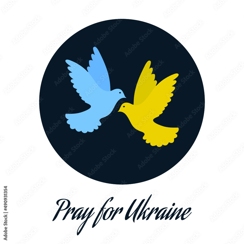 Obraz premium Pray for Ukraine. Symbol of dove peace with the color of the flag of Ukraine. No war. 