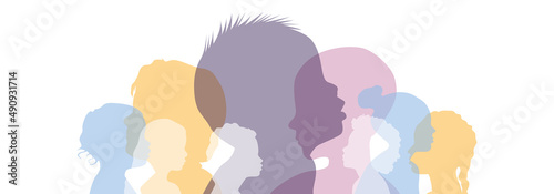 Children of different ethnicities stand side by side together. Flat vector illustration.