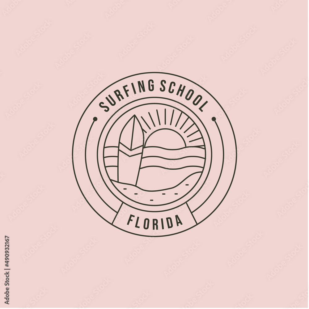 sunny surfing school florida line art logo vector symbol illustration design sunny surfing school florida line art logo vector symbol illustration design