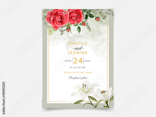 Beautiful red roses wedding invitation