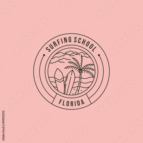 surfing sport line art logo vector symbol illustration design photo