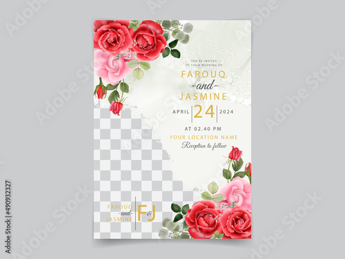Beautiful red roses wedding invitation