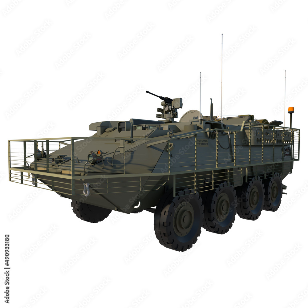 Fototapeta premium armored personnel carrier 2- Perspective F view white background 3D Rendering Ilustracion 3D
